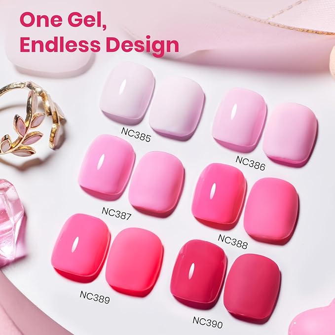 Beetles Pink Gel Polish Set - Pinks Escape 15ML/0.51Fl Oz, 6 Colors Hema Free Pink Gel Nail Polish Set, Same Color Same Bottle, Valentines Nails, Long Lasting Soak Off UV LED Nail Lamp Gifts for Her