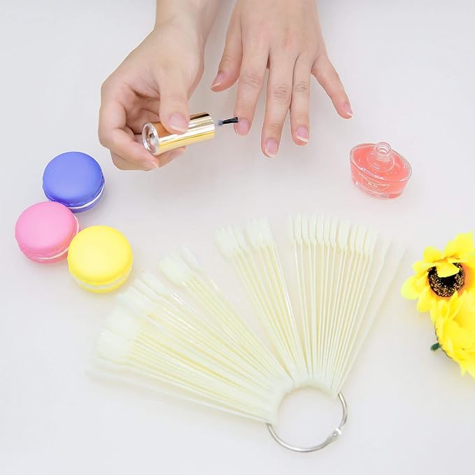 150 Tips Natural Nail Swatches Sticks Nail Art Supplies for Nail Art Polish Display and Home DIY, Nail Sample Practice Tips Color Board Art Accessories with Ring
