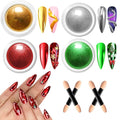 Holographic Aurora Nail Powder 4 PCS - Metallic Silver Gold Green Mirror Chrome Pigment for Professional Nail Art Decoration,Salon Grade Chrome Powder Set