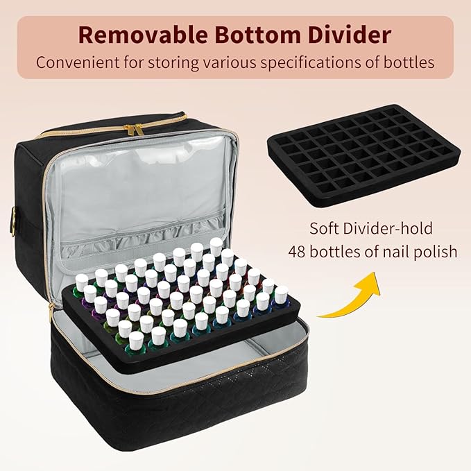 Boczif Nail Polish Carrying Case, Double-Layer Nail Polish Storage Bag- Fits Nail Dryer Lamp and 60 Bottles(15ml/0.5 fl.oz), Nail Polish Organizer bag with Dividers for Manicure Set