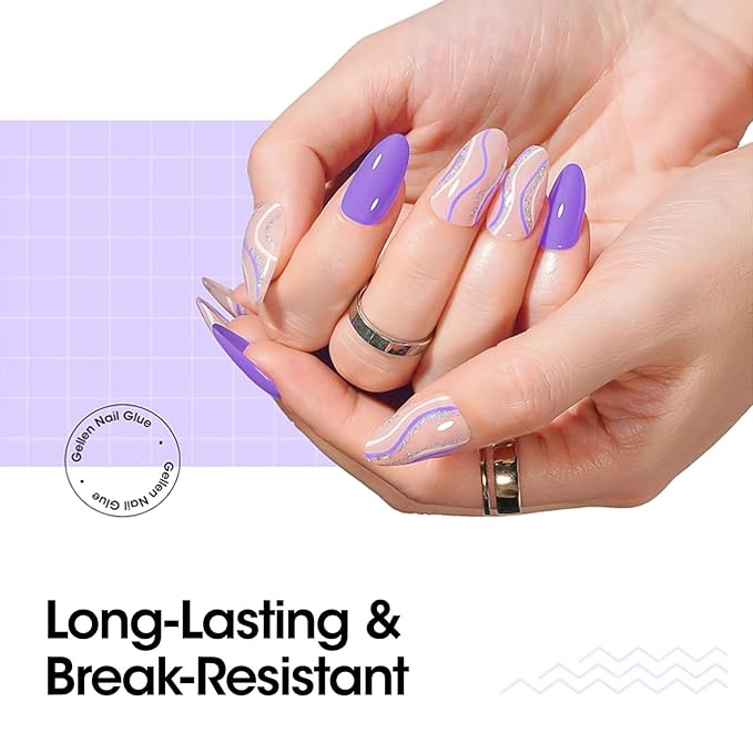 Gellen 2 Pcs Gel Nail Glue for Nail Tips, 4 in 1 UV Extension Glue for Acrylic Tips & Clear Press on Nails & False Nails, Base Gel, Rhinestone, U V Led Lamp Needed