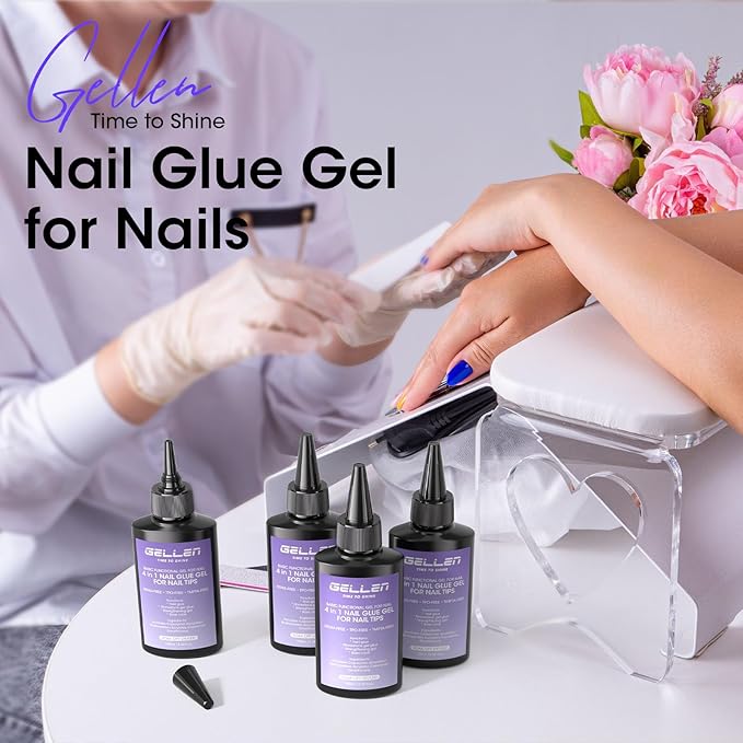 GELLEN Professional 4 in 1 Gel Nail Glue Refill 100ml – Long-lasting Strong Adhesive NailGlue Gel, HEMA TPO TMPTA 3-Free Acrylic Nail Tips Glue for Salon Use, Need U V Light Cured