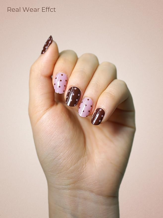 Real Gel Nail Strips (No UV Light Needed) - 44Pcs Salon Quality Nail Stickers - Long Lasting Polish Wraps for Women, Easy Apply & Remove (Pink Cocoa Pop)