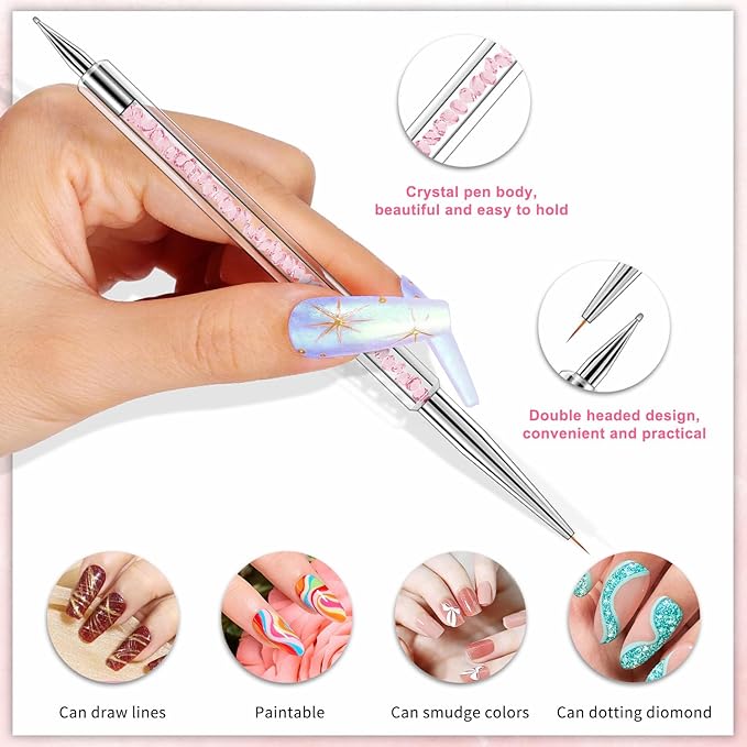 Nail Art Brushes Set,10pcs Nail Brushes for Nail Art with Nail Liner Brush and Nail Dotting Pens Professional Double-Ended Nail Art Brush Kit For Nail Drawing Nail Design Brush Gel Nail Brush