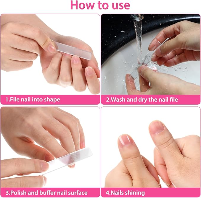 Mudder 4 Pack Glass Nail File Shiner Files Kit Crystal Nail Buffer Polisher with Case Manicure Tools for Natural Nails Women Shaping Buffing and Polishing