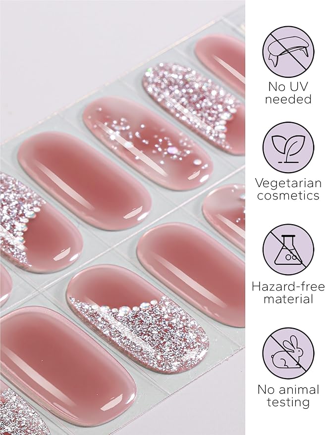 Nail Polish Strips – 32PCS UV Free Salon Quality Wraps, Long Lasting Gel Nail Stickers for Women (Blushing Pearl Pink)