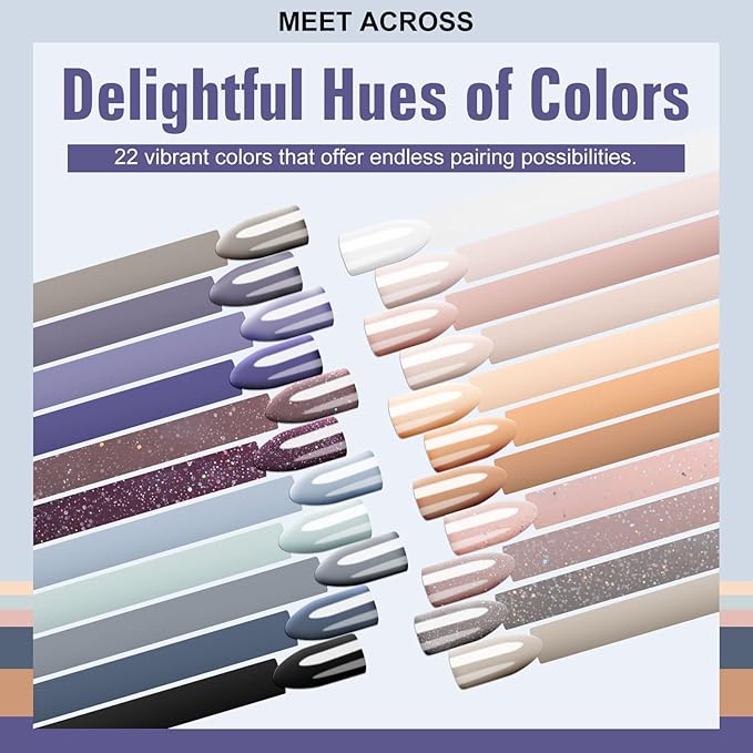 MEET ACROSS Nude Gel Nail Polish Kit 22 Colors Gel Polish Set Skin Tones Neutral Gray Purple Series Soak Off Uv Led Lamp Gel Nail Kit DIY Nail Art Salon Home Gift 30Pcs