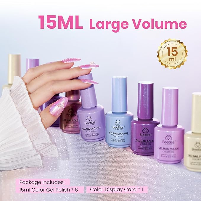 beetles Pearl Gel Polish Set - Ocean Whisper Collection, 15ml Shimmer White Pink Purple Mermaid Nail Swirl Shell Thread Polish Soak Off Uv Gel Polish Effect DIY Manicure Gift for Women