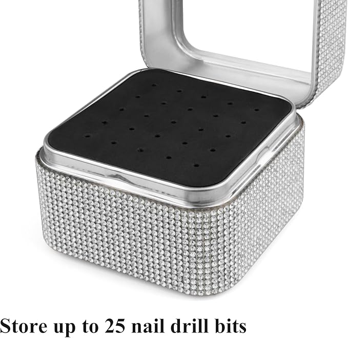 Nail Drill Bits Holder Rhinestone Case Box- 25 Holes Dustproof Portable Storage Box Efile Nail Bits Displayer Organizer Container for Manicure Tools