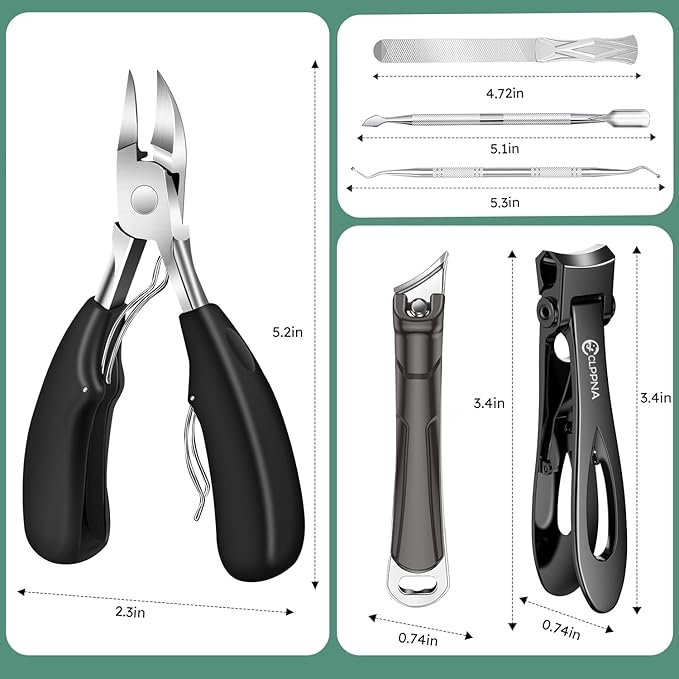 Toenail Clippers for Seniors Thick Toenails, CLPPNA Large Toe Nail Clippers Set for Men with Wide Jaw, Sharp Heavy Duty Ingrown Toenail Clippers Nail Cutter, Long Handle with Slanted Curved Blade