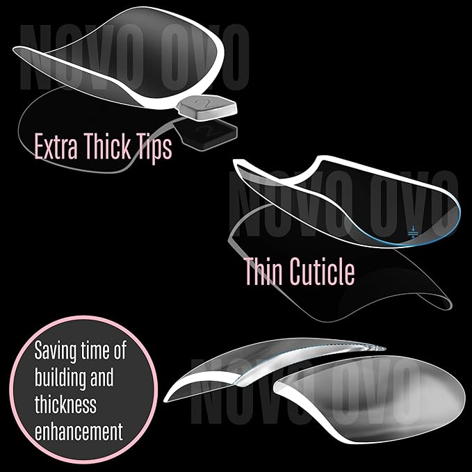 NOVO OVO Sculpted Toe Nail Tips Long Thick Tapered Square Press on, Extra Wide Soak off Soft Gel False Toenail Extension, Pre-applied Tip Primer & Base Coat, Full Cover Acrylic DIY x 15 Sizes 240 pcs