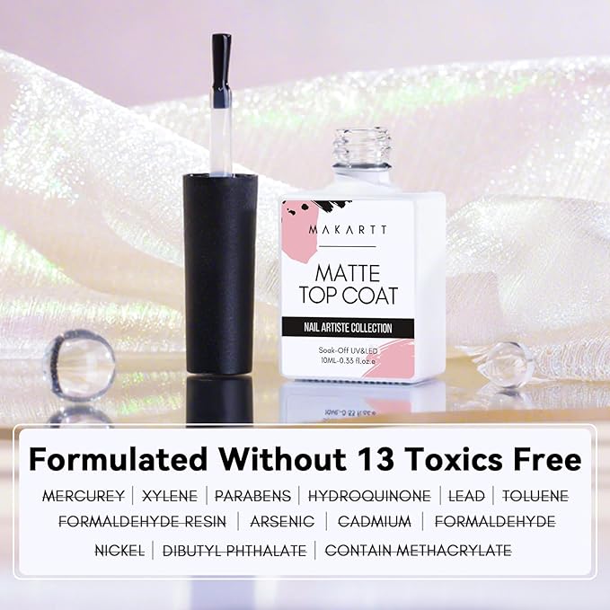 Makartt Matte Gel Top Coat, Soak Off No Wipe Long-Lasting Matte Finish Top Coat for Nail Art, Protective Seal with Smooth Velvet Texture for DIY and Salon Manicure, 10ml