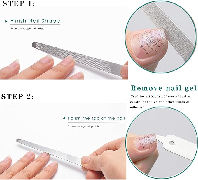 4PC 8 Diamond Dust Nail File - Stainless Steel Nail Dresser Nail Buffering Files - 9 Inch