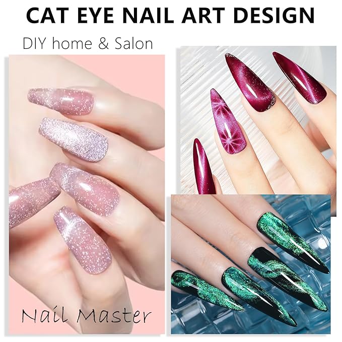 46Pcs Cat Eye Nail Magnet Tool Set, Cat Eye Heart Magnets for Nails, Double-Head Nails Magnet Stick, Round Magnetic Beads, Heart Cat Eye Gel Polish Magnets Tools for Women DIY Manicure