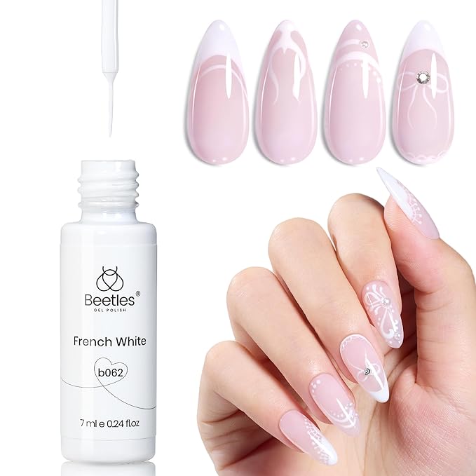 Beetles White Gel Liner Nail Polish 7ml Gel Polish Swirl Nail Art Classic White Color Nails Art Paint for Thin French Tip Line Soak off Uv Lamp Manicure Salon