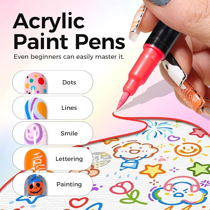 48 Colors(24Pcs-dual) Nail Art Pens Set, 3D Nail Polish Pens Quick-Drying Acrylic Paint Markers, Dotting Liner Brush for DIY Nail Design, Home & Salon Manicure Tools, MarkerPen