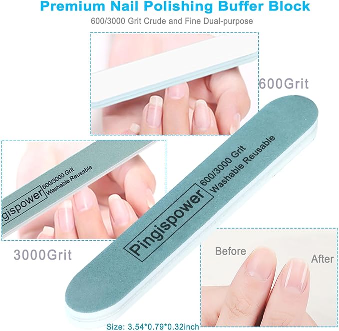 Nail Files and Buffers (15 Pack), Professional Reusable Nail File and Buffer Block for Natural/Acrylic Nails, 100/180 & 600/3000 Grit Double Sided Nail Care Kit for Women Men Home & Salon