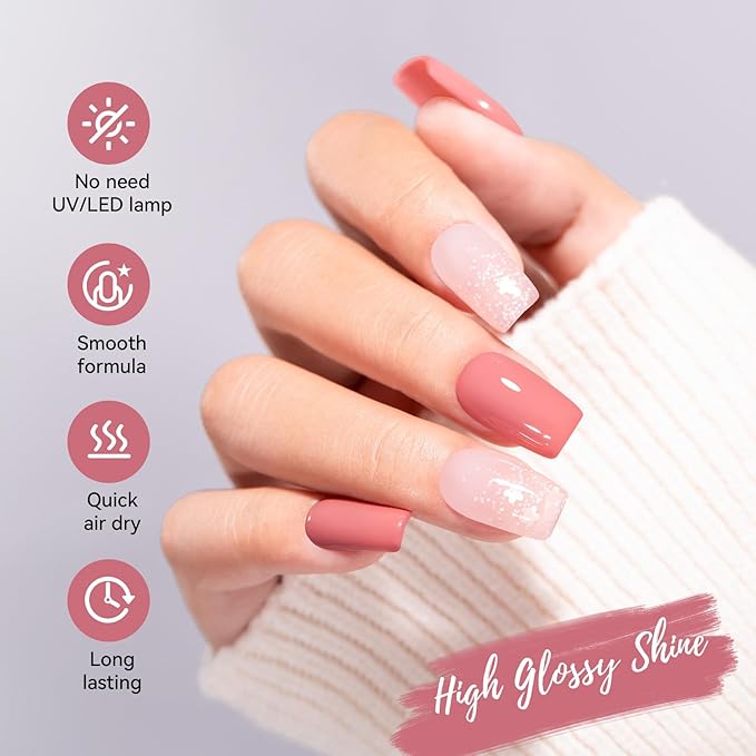 Dusty Rose Nail Polish and Sheer Pink Dot, 2 Colors Light Pink Nail Polish Duo Non-Gel, Classic Elegant Opaque, Rich in Castor Oil, Fast Dry & Long Lasting Glossy Nail Art