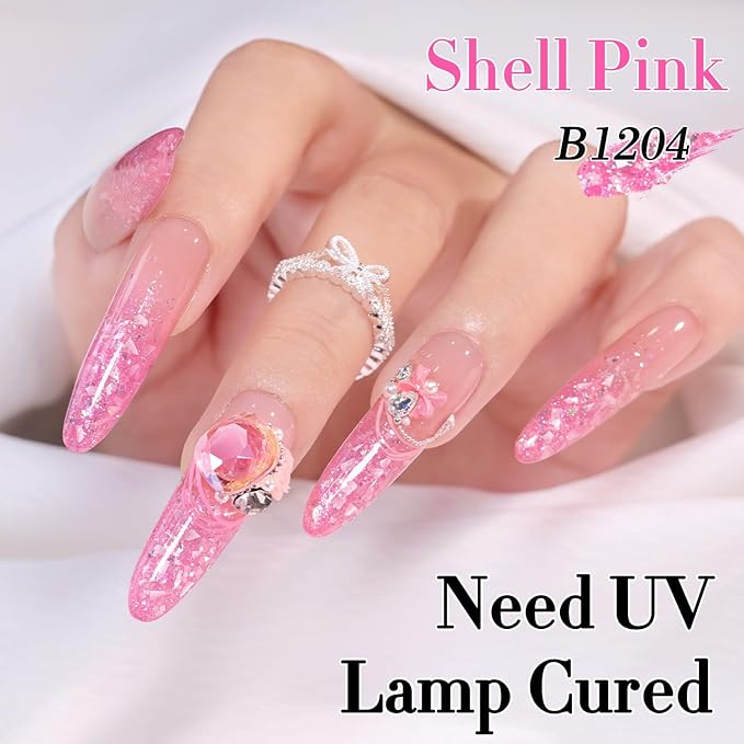 Double Rhythm 0.5Oz Glitter Gel Polish Same Color Same Bollte Shimmer Reflective Color for Nail Art Salon DIY Soak Off 15ml Nail Lamp Gel Polish at Home (Shell Pink-B1204)