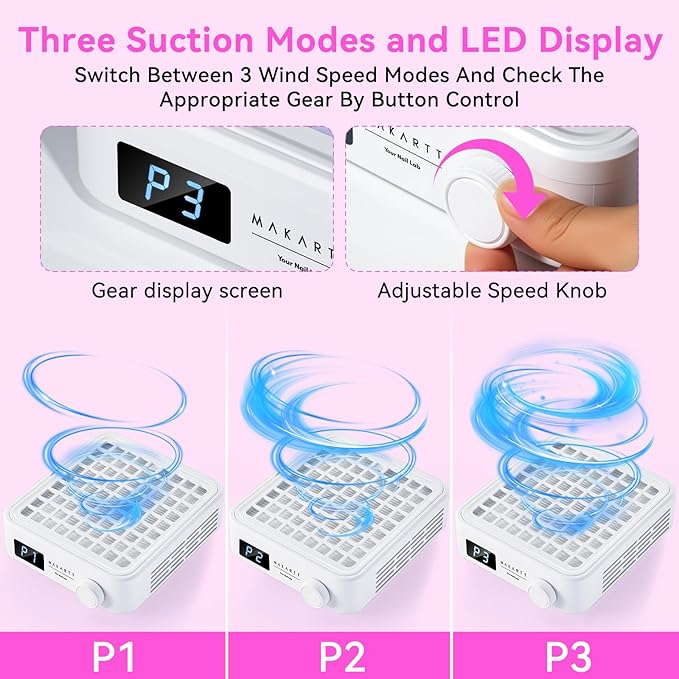 Makartt Professional Mini Nail Dust Collector – Powerful Dust Collector Nail Tech Quite Suction Machine for Acrylic Nails Manicure & Pedicure Salon & Home Use Includes 10pcs Filters & Dust Brush