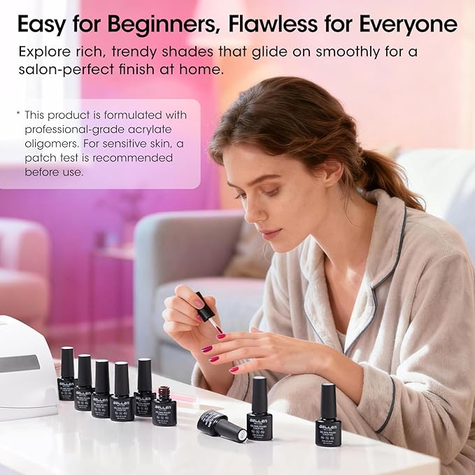 GELLEN 24pcs Gel Polish Set, 20 Colors UV Gel Nail Polish Red Blue Green Hema TMPTA TPO 3-free with Base Coat and Glossy Matte Cateye Top Coat, All Seasons NailGel for Christmas Gift Women Girls