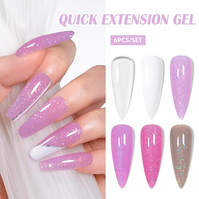 MTSSII Gel Builder Kit: Self-Levelling, Long Lasting Extension Hard Gels for Strengthener, Broken Nails Repair Gel Kit with Paper Forms, Nail File and Brush