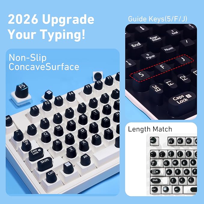 130 Pcs Raised Silicone Keyboard Sticker for Long Nails Typing and Gaming, Stable and Comfortable, Anti-Damage Symbolic and Alphanumeric Keys for Keyboards and Laptops (Black, 130pcs)