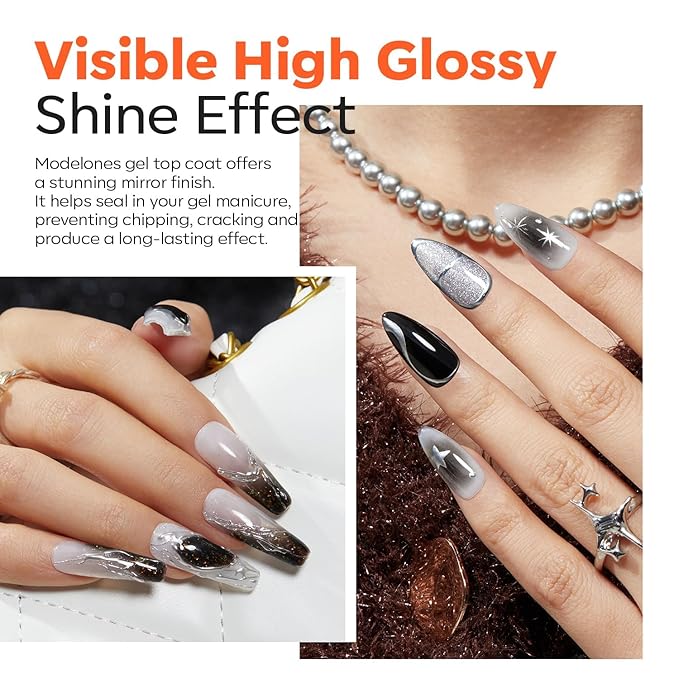 modelones Gel Top Coat, 100ml No Wipe Extra Glossy Gel Nail Polish Long-Lasting High Gloss Bulk Salon Grade Top Coat Refill Clear Nail Polish, for Nail Techs, Manicure Stores & DIY