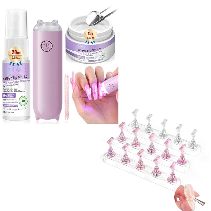 SAVILAND Solid Nail Glue Gel & Nail Glue Remover Kit: Gel Nail Glue for U V Light Nail Glue for Press Ons SAVILAND 3 Set Essentials Nail Stand for Press Ons :Powerful Magnetic Nail Holder for Paintin