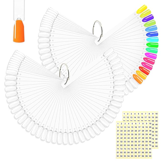 BQAN 100 Pcs Nail Swatch Sticks with Ring, Nails Art Display/Nail Practice Sticks for Home or Salon Use, 2 Pack Number Stickers