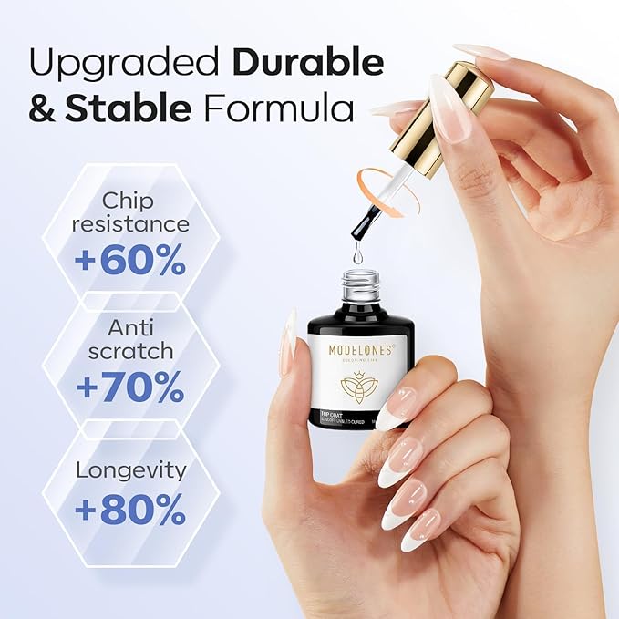 modelones Gel Top Coat, 2Pcs Clear Glossy Finish No Wipe Top Coat Winter Gel Nail Polish, Acrylic Nails Soak Off Nail Lamp Nail Art Home and Professional Manicure 10ML (Pack of 2)