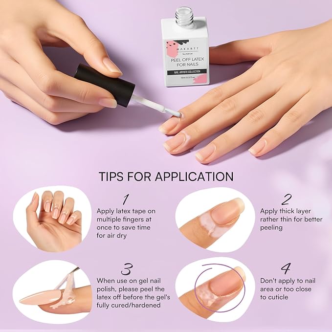 Makartt Liquid Latex for Nails: Nail Polish Barrier Peel Off for Clean Edges, Quick Dry Peel Off Cuticle Guard, Latex Tape for Nails Gel Polish, Stamping, Chrome Powder for Nail Art Home Salon Use