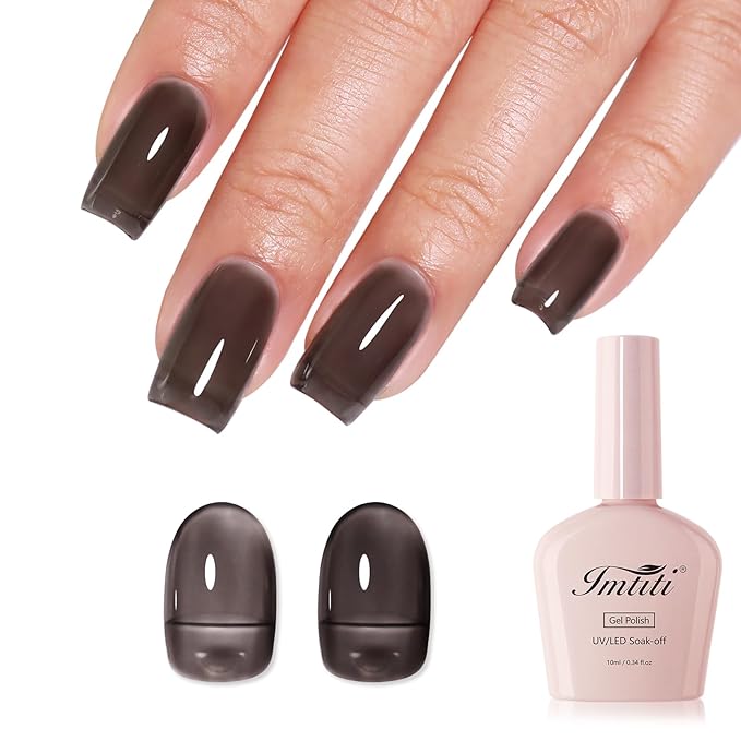 Imtiti Black Jelly Gel Nail Polish, Sheer Translucent UV Gel Polish for Nail Art Soak off UV Led 10ML