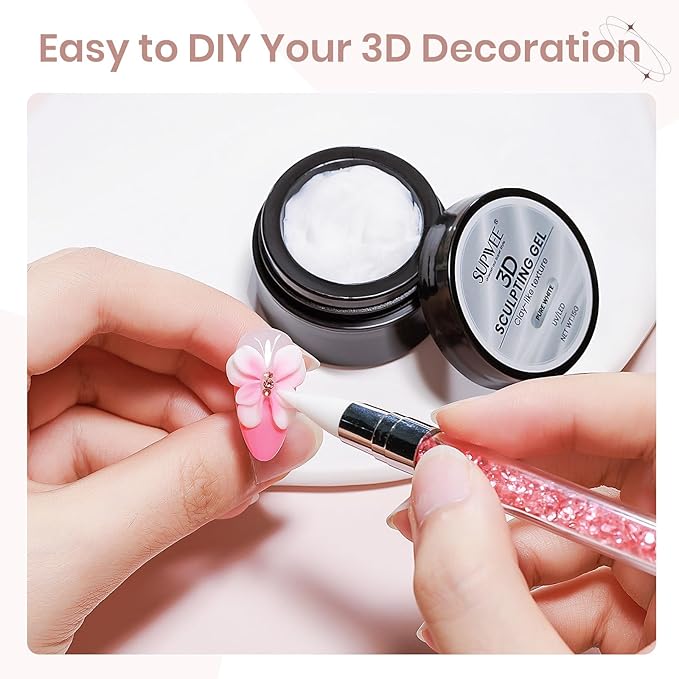 3D Sculpting Gel for Nail Art, White Non-Sticky Solid Molding Nails for Carving Molding with Silicone Pen Designs DIY Manicure at Home