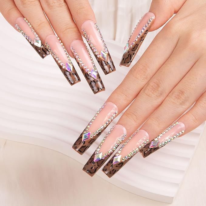LOVFUL Press on Nails Cocktail Party| Handmade with Full Covered Crystals| Reusable Fake Nails| Square Mid length 1.7in| H225-S