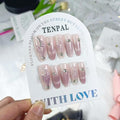 Gradient Purple Press on Nails Long Almond Cat Eye Mermaid Tail Designs Fake Nails Detachable Acrylic Shimmery Glitter False Nails with Tools Handmade Glossy Artificial Glue on Nails(L)