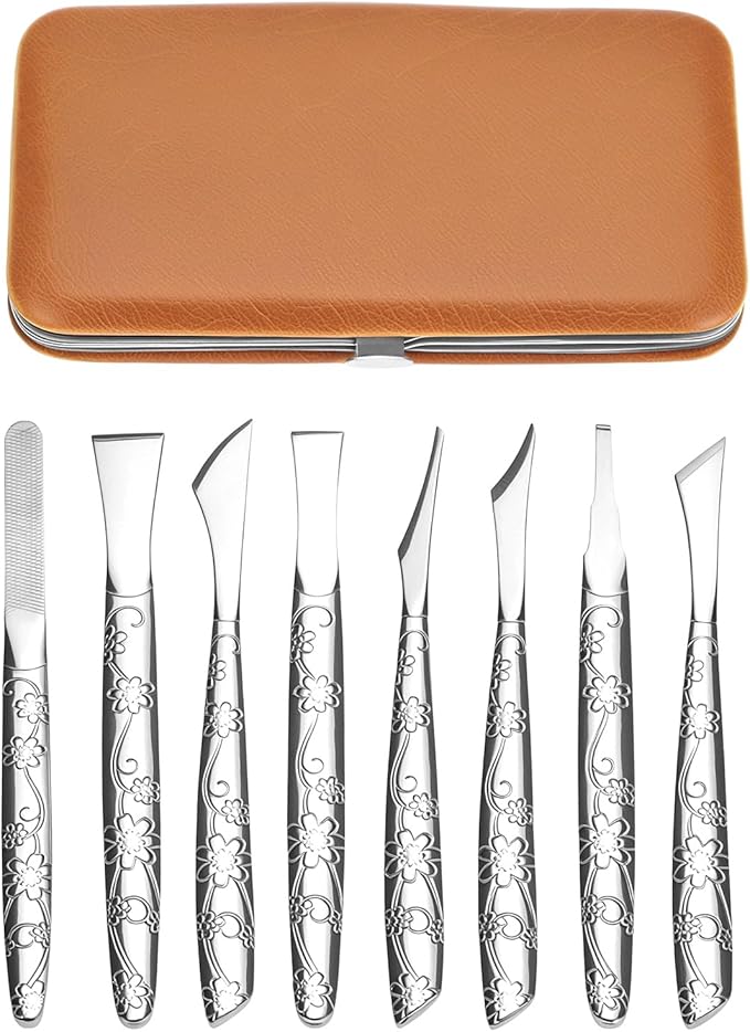 QWORK Ingrown Toenail Tool, 8 Pcs Foot Shaver Pedicure Tool, Stainless Steel Dead Skin Removal Kit, for for Ingrown Foot Fingernail Care