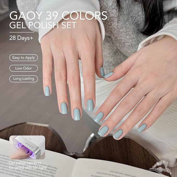 GAOY 42 Pcs Gel Nail Polish Kit, Pastel Pearl Shimmer Colors Spring Summer Gel Nail Polish Set with Glossy & Matte Top Coat and Base Coat for Salon and DIY Manicure at Home