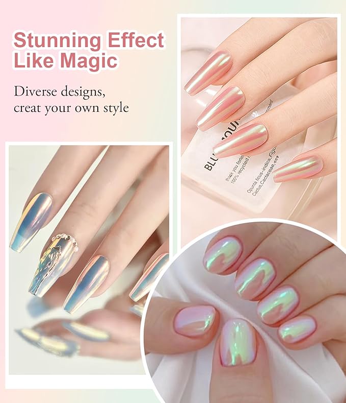 100% Chrome Nail Powder BISHENGYF: Super NO.1 Metallic Effect Chrome Powder For Nails Gold Silver Red Laser Holographic White Pearl Nai l Chrom e Powde r for Nails Art Decoration