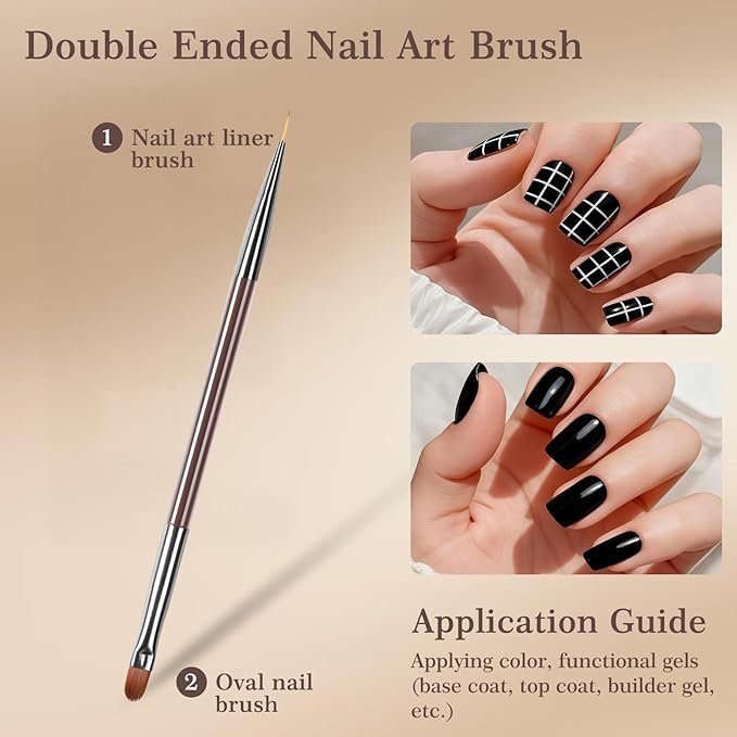 Laza 2pcs Nail Brushes, Nail Drawing brush for Petal and Butterfly Detailing,Double Ended Nails Art Brushes for French Lines and Nail Painting, Nail Art Tool Set for Manicure DIY Nail Design
