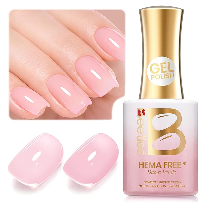 Beetles Dawn Petals Nude Pink Gel Nail Polish - 15ML Neutral Jelly Nude Pink Nail Polish Base Color Nail Concealer Sheer Translucent Soak Off UV French Nail Art Salon DIY Manicure Gift for Women
