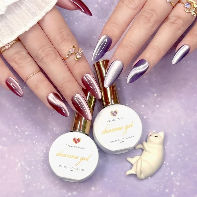 Daily Charme C95 Mewshroom Silk Cat Eye Magnetic Charme Gel Nail Polish 15 ml w/, Soak Off UV Led Gel Nail Polish, Home DIY/Nail Salon Manicure (Mauve Red)