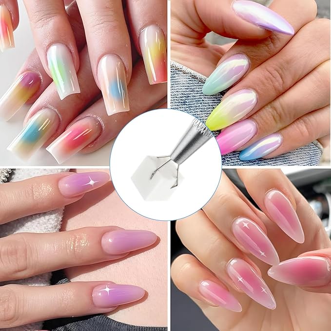 Eiito 100Pcs Soft Nail Sponges for Ombre, With 2Pack Grabbing Pen, Aura Manicure Nail Art Tools (Silver+gold)
