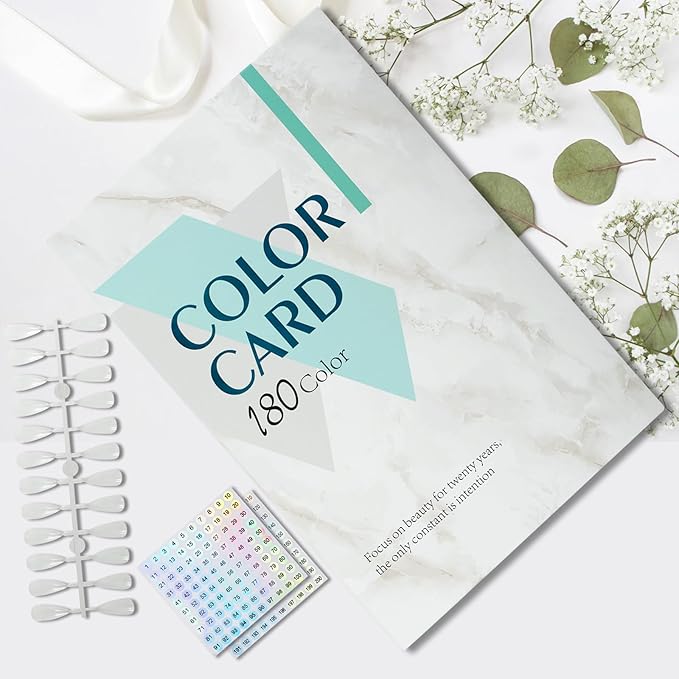 180 Nail Colors Book,Nail Color Display Book with 240 Nail Tips & 1-200 Number Labels,Professional Nail Color Swatches Book for Nail Polish UV Gel,Nails Art Design(Grey)
