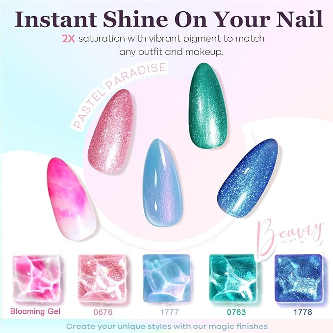 modelones 40 Pcs Gel Nail Polish Kit, 36 Colors 2026 Easter Spring Candy Pastel Gel Polish Set Soak Off LED Soft Light Purple Pink Blue Yellow Green with Base Coat& Matte Glitter Glossy Top Coat