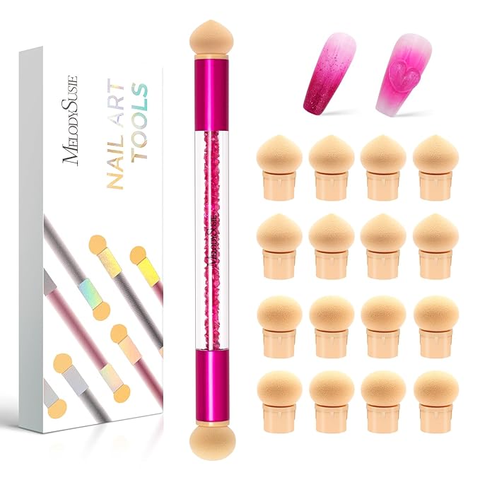 MelodySusie Nail Sponge Pen for Ombre Gradient, Double Ended Sponge, 16pcs Replaceable Sponge for Nail Art Tools for Home and Salon Use