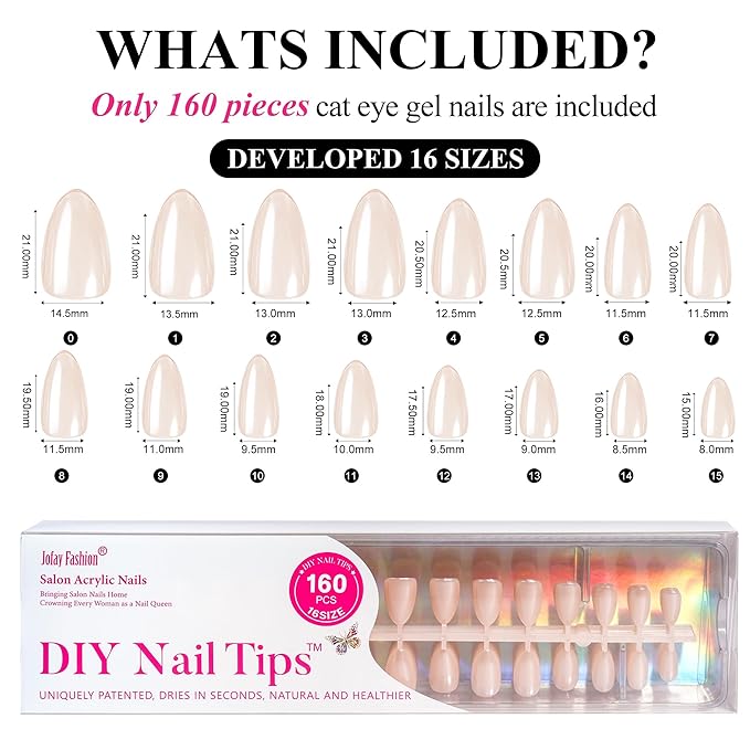 Press On Nails - Short Almond Nails, 160Pcs Acrylic Nails, Fake Nail Tips for DIY Nail Art, Soft Gel Nails, Glazed Donut, 16 Size