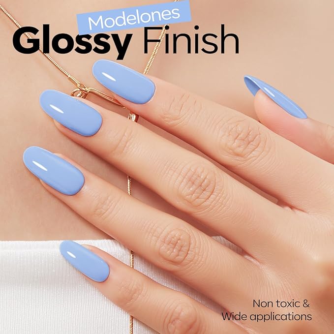 modelones Powder Blue Gel Nail Polish Ligh Blue Pastel Nail Poish Soak Off Pastel U V DIY Gel Nail Manicure 15 ML