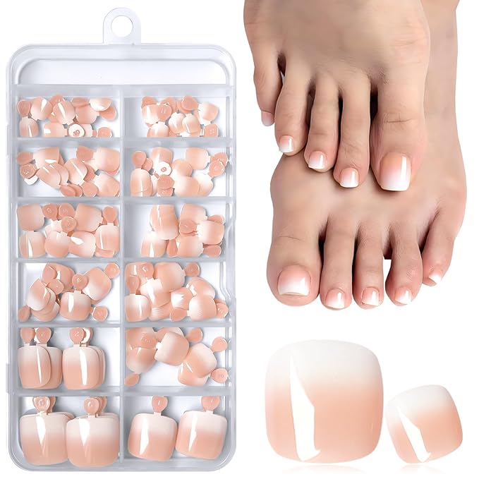 120PC Ombre Press on Toenails for Women Fake Toe nail Press ons Acrylic Toe Press on Nails Set, Ombre Press on Toe Nails Press on Fake Toenails Press ons Acrylic Toe Nail Tips Kit&Glue Tab-F