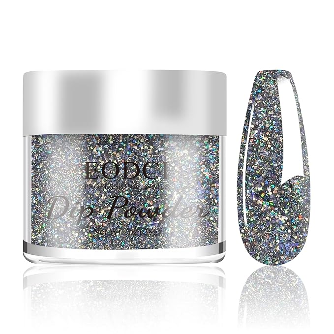 1 Oz/28g Holographic Silver Dip Powder, Nail Dipping Powder French Powder Pro Collection System Nail Art Starter Manicure Salon DIY at Home, Odor-Free&Long-Lasting, No Needed Nail Lamp Curing